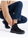 W. POTOCKI Jedinečné dámské černé kotníčkové boty na plochém podpatku