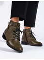 W. POTOCKI Stylové zelené dámské kotníčkové boty na plochém podpatku