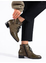 W. POTOCKI Stylové zelené dámské kotníčkové boty na plochém podpatku