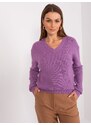 Fashionhunters Fialový volný pruhovaný svetr