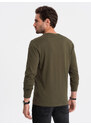 Ombre Clothing Pánské tričko BASIC s dlouhým rukávem a kulatým výstřihem - tmavě olivově zelené V7 OM-LSBL-0106