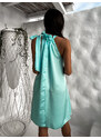 Erikafashion Světle modré lesklé šaty FUENTE s vázáním kolem krku