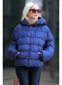 Madmext Women's Navy Blue Hooded Puffer Coat