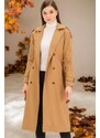 Z6737 DEWBERRY WOMEN'S TRENCH COAT-FLAT CAMEL