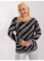 Fashionhunters Šedý dámský svetr nadměrné velikosti se zvířecím potiskem