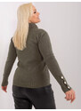 Fashionhunters Khaki dámský svetr s žebrovaným rolákem plus size