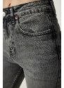 Happiness İstanbul Dámské šedé džínové kalhoty s vysokým pasem