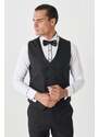 ALTINYILDIZ CLASSICS Men's Black Slim Fit Slim Fit Monocollar Patterned Vest Tuxedo Suit.