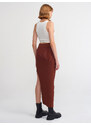Dilvin 80108 Left Side Slit Knitwear Skirt-brown