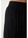 Happiness İstanbul Women's Black Ribbed Knitwear Crop Skirt Suit
