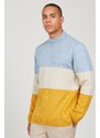 AC&Co / Altınyıldız Classics Men's Blue-mustard Standard Fit Regular Cut Half Turtleneck Raised Soft Textured Knitwear Sweater