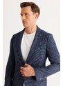 ALTINYILDIZ CLASSICS Men's Navy Blue-White Slim Fit Slim Fit Mono Collar Patterned Blazer Jacket