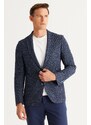 ALTINYILDIZ CLASSICS Men's Navy Blue-White Slim Fit Slim Fit Mono Collar Patterned Blazer Jacket