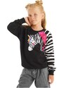 Denokids Frilled Zebra Girls Black Sweatshirt