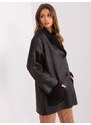 Fashionhunters Dámský černý kabát z ovčí kůže na knoflíky