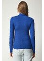 Happiness İstanbul Women's Blue High Collar Saran Stretchy Knitted Blouse