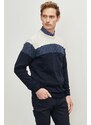 AC&Co / Altınyıldız Classics Men's Ecru-navy Standard Fit Regular Cut Crew Neck Colorblock Patterned Knitwear Sweater