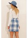 Trend Alaçatı Stili Women's Blue Elastic Waist Cachet Mini Skirt
