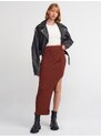 Dilvin 80108 Left Side Slit Knitwear Skirt-brown