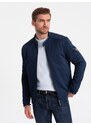 Ombre Men's BIKER jacket in structured fabric - navy blue