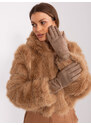 Fashionhunters Tmavě béžové rukavice s vložkami z ekokůže