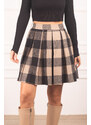 armonika Women's Beige Plaid Short Flared Skirt