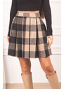 armonika Women's Beige Plaid Short Flared Skirt