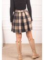 armonika Women's Beige Plaid Short Flared Skirt