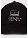 Bavlněná baseballová čepice Tommy Jeans černá barva, s aplikací