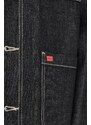 Džínová bunda HUGO pánská, černá barva, přechodná