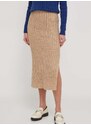 Lněná sukně Lauren Ralph Lauren béžová barva, midi, pouzdrová