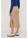 Lněná sukně Lauren Ralph Lauren béžová barva, midi, pouzdrová