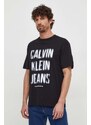 Bavlněné tričko Calvin Klein Jeans černá barva, s potiskem