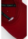 Bavlněná baseballová čepice Tommy Jeans vínová barva, s aplikací