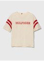 Dětské bavlněné tričko Tommy Hilfiger béžová barva
