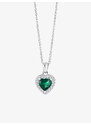 Stříbrný přívěsek s řetízkem Velvet Heart, srdce s kubickou zirkonií Preciosa, emerald