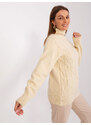 Fashionhunters Světle béžový dámský svetr s kabely