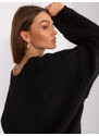Fashionhunters Černý pletený svetr s výstřihem z RUE PARIS