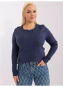 Fashionhunters Námořnicky modrý klasický plus size svetr s kulatým výstřihem