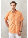 AC&Co / Altınyıldız Classics Men's Orange Comfort Fit Button-down Collar Linen Look 100% Cotton Short Sleeve Shirt.