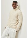 AC&Co / Altınyıldız Classics Men's Ecru Standard Fit Regular Cut Crew Neck Jacquard Knitwear Sweater