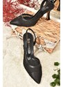 Fox Shoes Women's Black Fishnet Detailed Heeled Shoes