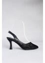 Fox Shoes Women's Black Fishnet Detailed Heeled Shoes
