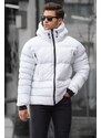 Madmext Men's White High Neck Hooded Down Coat 6805