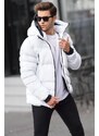 Madmext Men's White High Neck Hooded Down Coat 6805