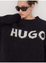 Vlněný svetr HUGO dámský, černá barva, hřejivý