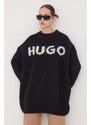 Vlněný svetr HUGO dámský, černá barva, hřejivý