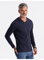 Ombre Clothing Pánské tričko s dlouhým rukávem a výstřihem do V bez potisku - tmavě modré V5 OM-LSBL-0108
