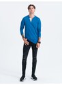 Ombre Clothing Pánské tričko s dlouhým rukávem a knoflíky u výstřihu - modré V2 OM-LSCL-0107