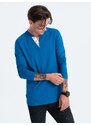 Ombre Clothing Pánské tričko s dlouhým rukávem a knoflíky u výstřihu - modré V2 OM-LSCL-0107